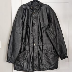 KingSize Men’s 2XL Black Genuine Leather Parka Coat Quilted Lined Big & Tall